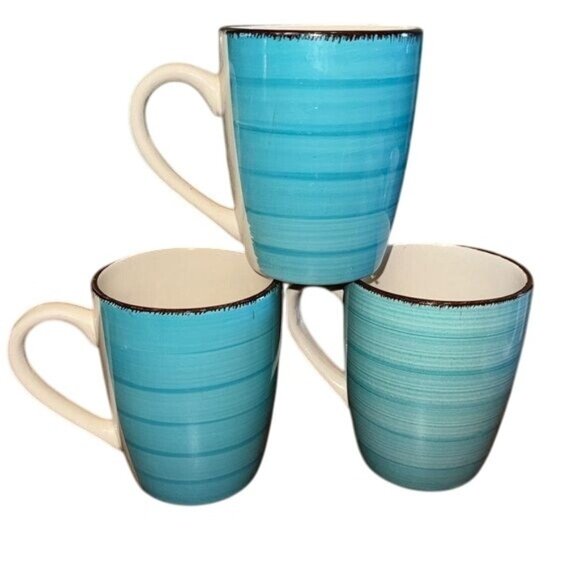 Set Of 3 Royal Norfolk Blue Gradient Ceramic Coffee Mugs - Picture 1 of 6